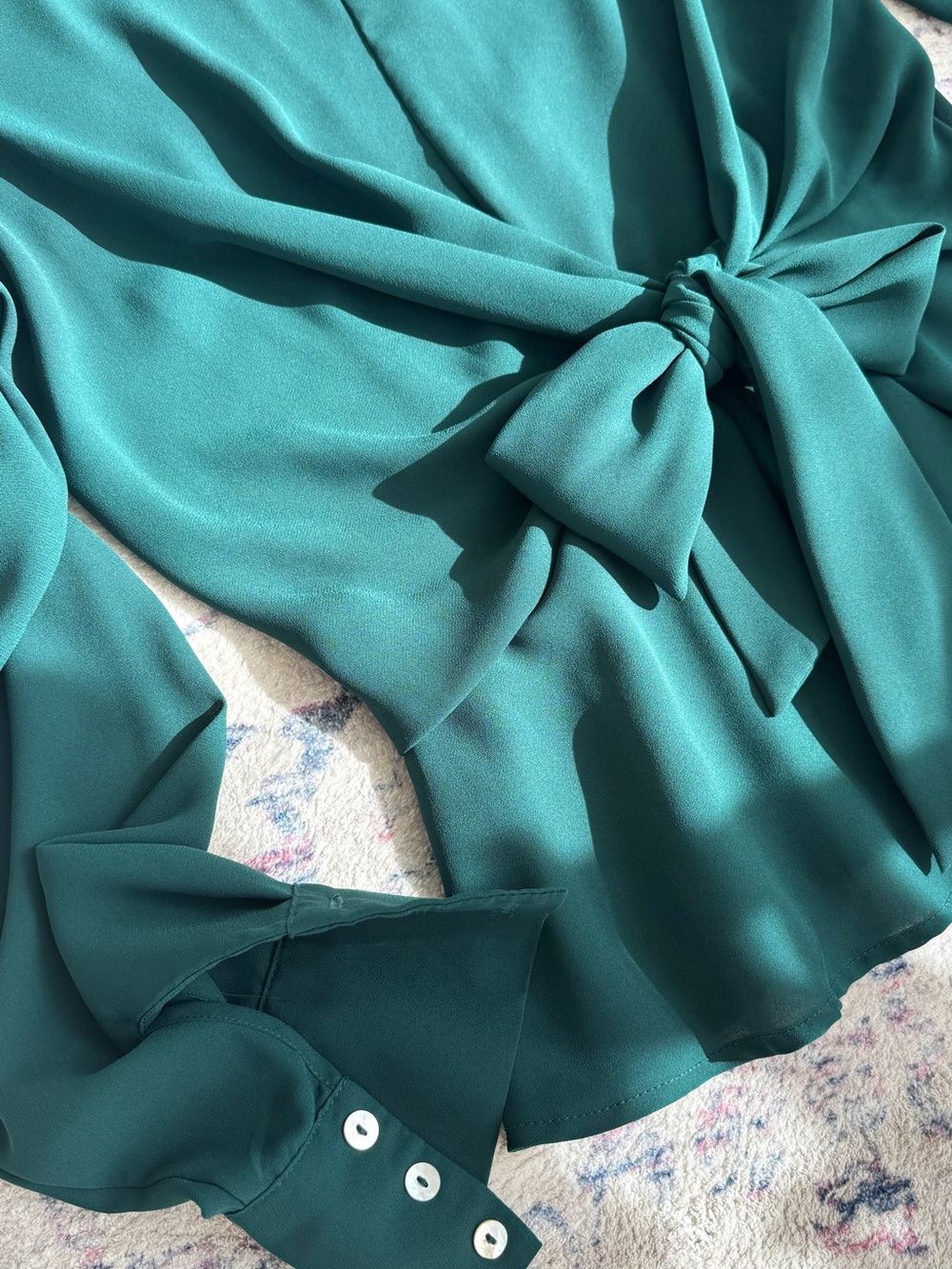 Forever 21 Emerald Green Long-Sleeve Tie-Front Blouse